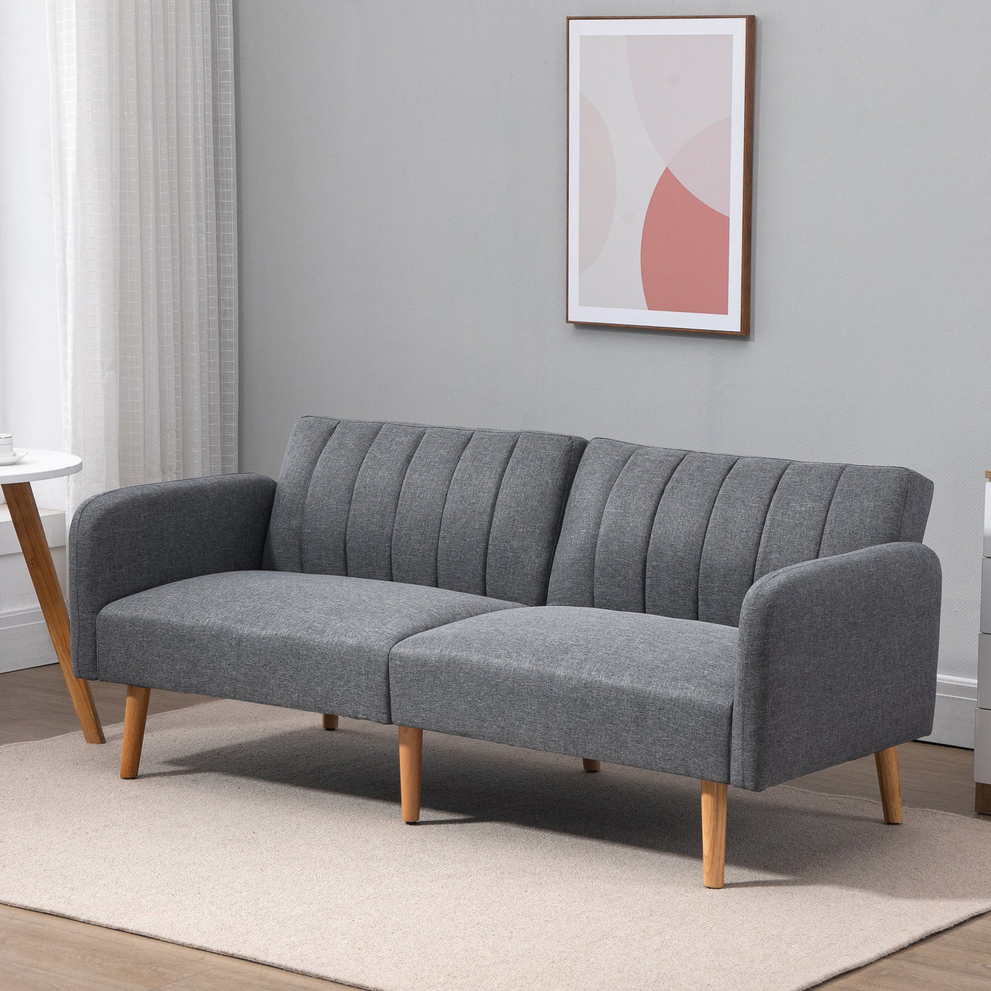 Sleeper Sofa, 2 Seater Sofa with Sleeper Function, Adjustable Backrest, Thickly Padded Couch, Armrest, Daybed with Wood Legs for Living Room, Guest Room, 173 x 75 x 73 cm, Gray