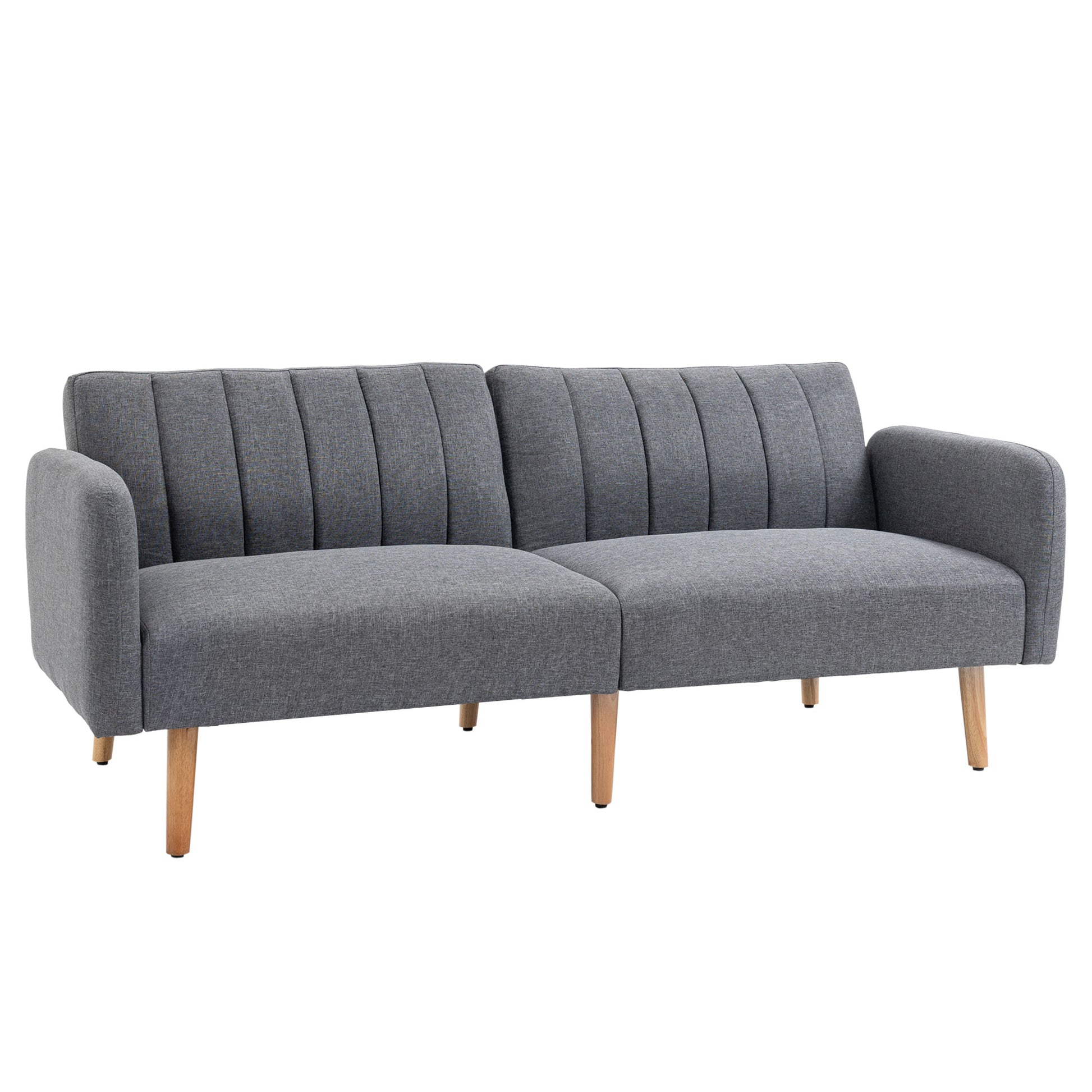 Sleeper Sofa, 2 Seater Sofa with Sleeper Function, Adjustable Backrest, Thickly Padded Couch, Armrest, Daybed with Wood Legs for Living Room, Guest Room, 173 x 75 x 73 cm, Gray