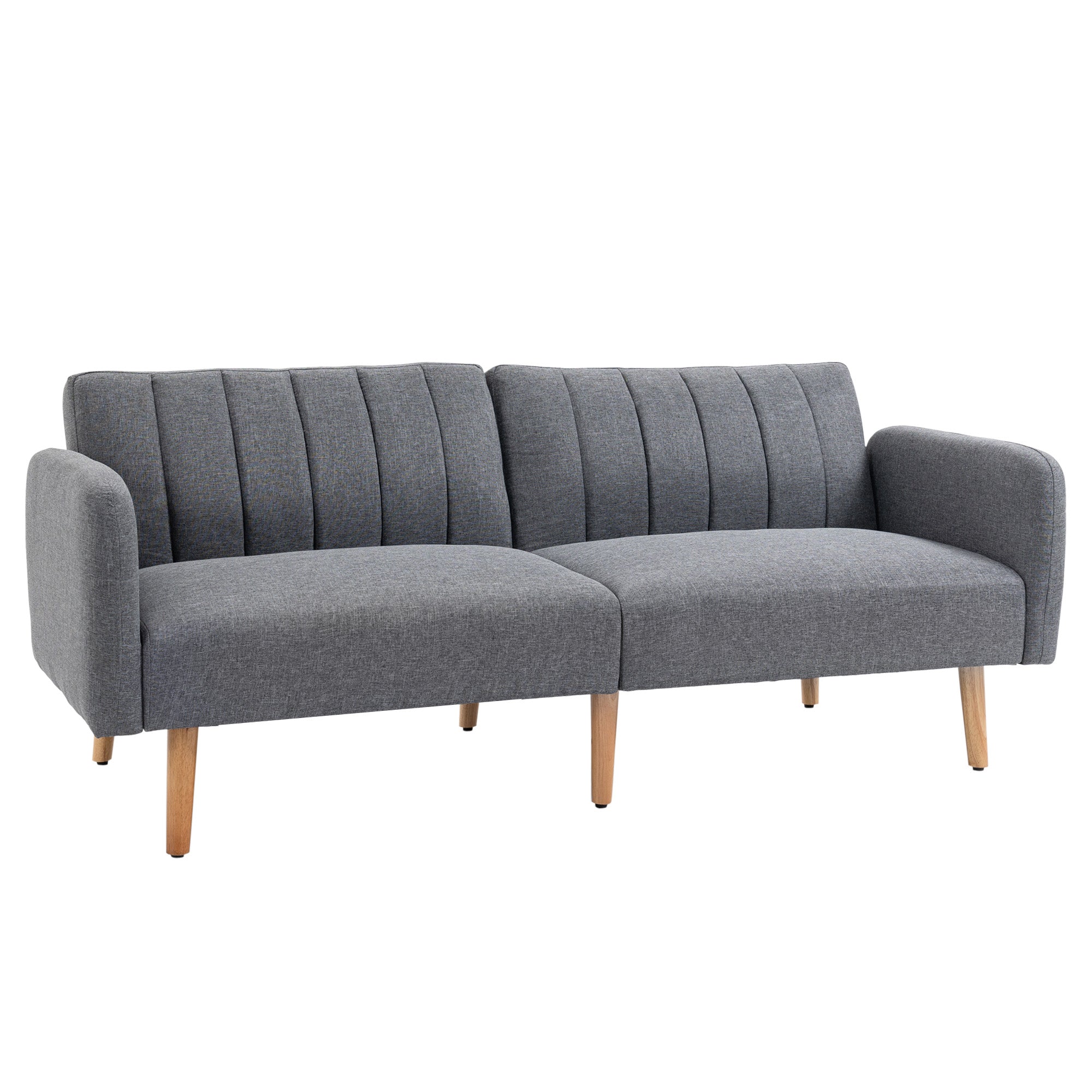 Sleeper Sofa, 2 Seater Sofa with Sleeper Function, Adjustable Backrest, Thickly Padded Couch, Armrest, Daybed with Wood Legs for Living Room, Guest Room, 173 x 75 x 73 cm, Gray