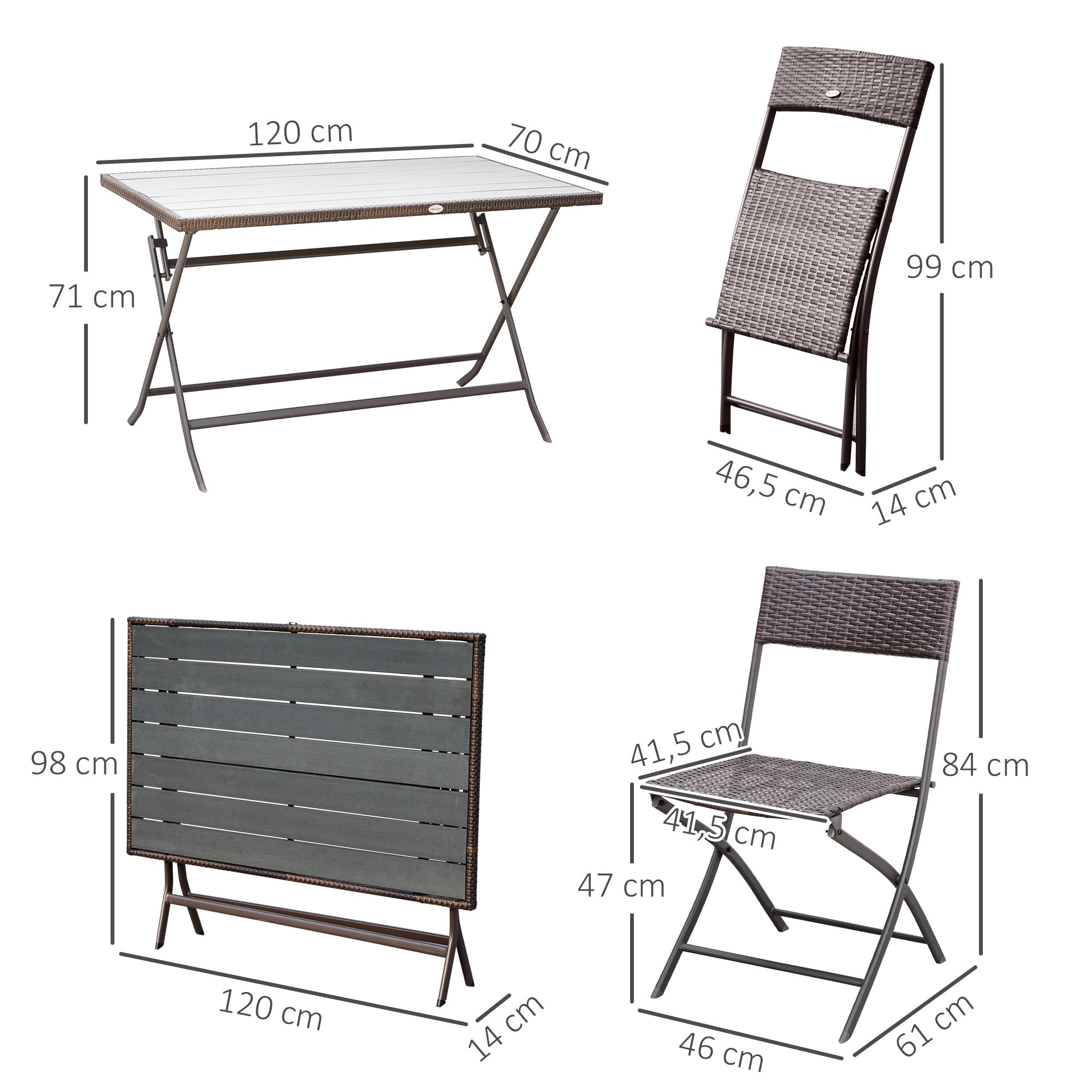Folding Garden Furniture Set 7-Piece Rattan Garden Furniture Set Table and 6 Chairs for Outdoor Patio Terrace Steel Brown