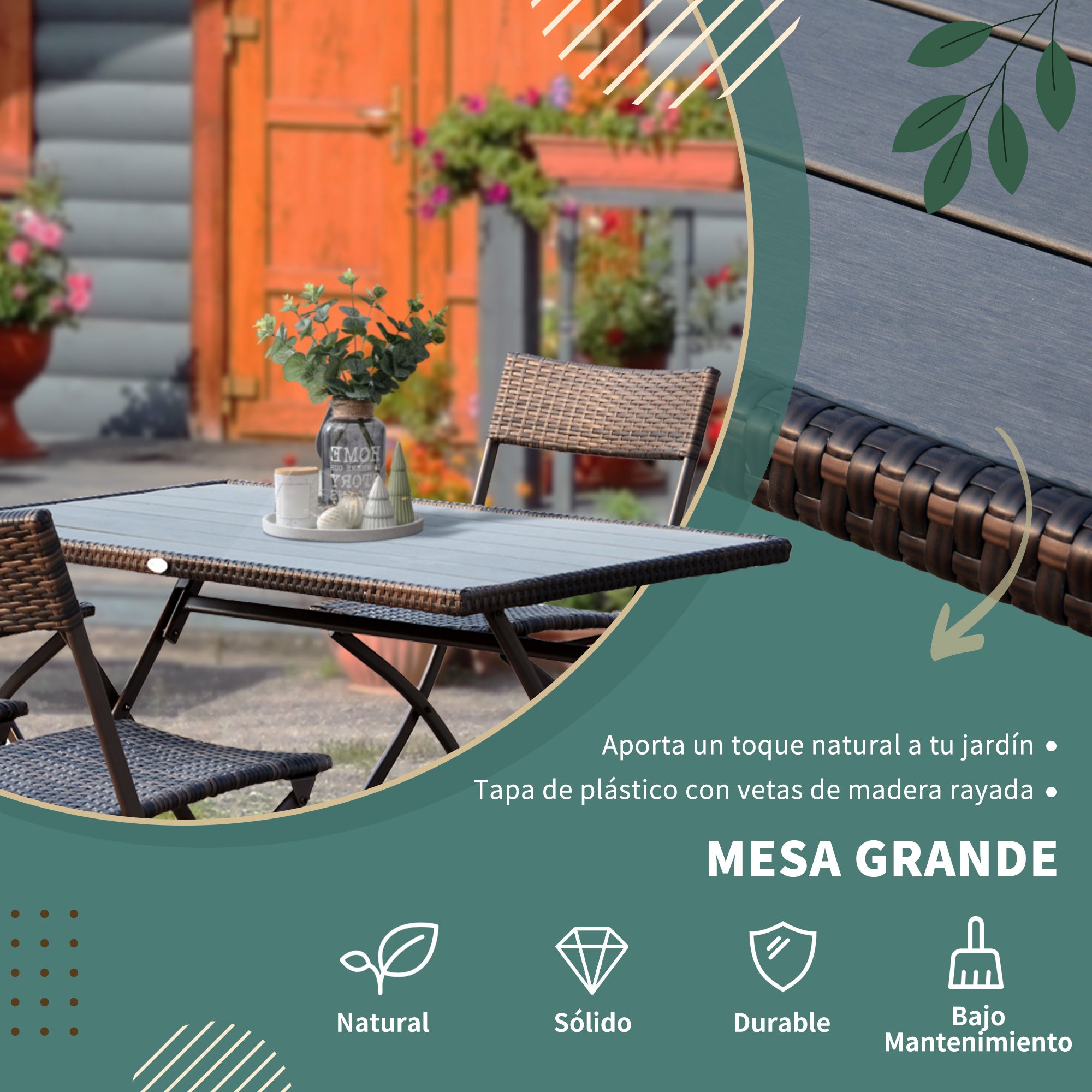 Folding Garden Furniture Set 7-Piece Rattan Garden Furniture Set Table and 6 Chairs for Outdoor Patio Terrace Steel Brown