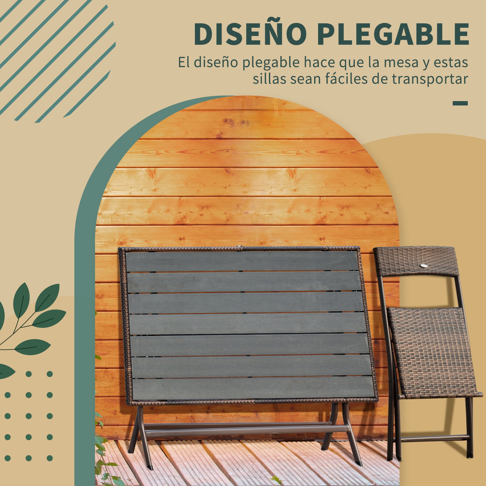 Folding Garden Furniture Set 7-Piece Rattan Garden Furniture Set Table and 6 Chairs for Outdoor Patio Terrace Steel Brown