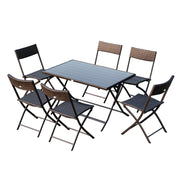 Folding Garden Furniture Set 7-Piece Rattan Garden Furniture Set Table and 6 Chairs for Outdoor Patio Terrace Steel Brown