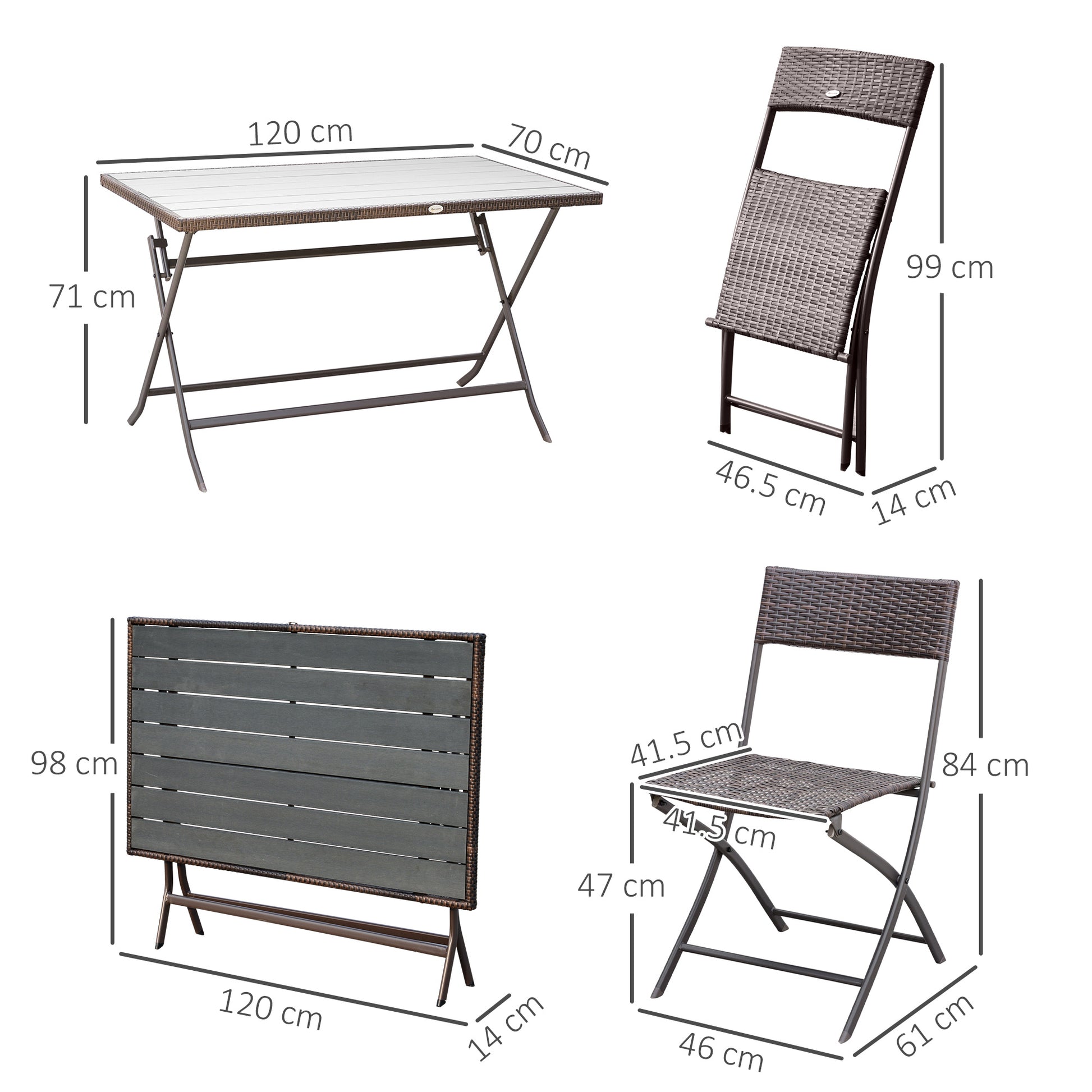 Folding Garden Furniture Set 7-Piece Rattan Garden Furniture Set Table and 6 Chairs for Outdoor Patio Terrace Steel Brown
