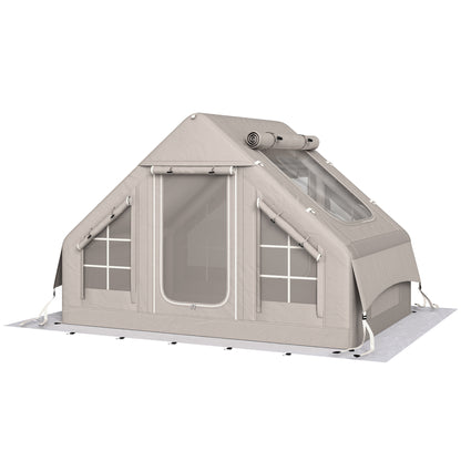 Inflatable Tent for 5–8 People — Quick Setup, 8000mm Waterproof & Windproof, Air Tent with Pump, Stove Jack, Roof Window, Scratch-Resistant Oxford Floor