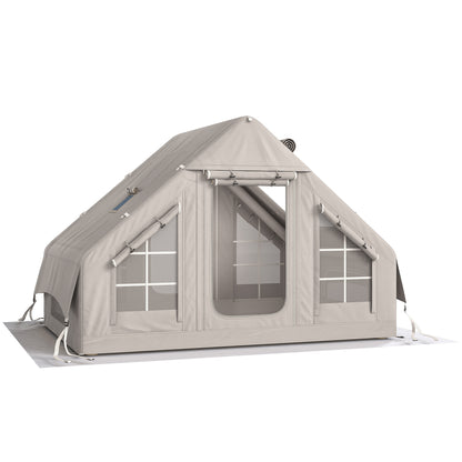 Inflatable Tent for 5–8 People — Quick Setup, 8000mm Waterproof & Windproof, Air Tent with Pump, Stove Jack, Roof Window, Scratch-Resistant Oxford Floor