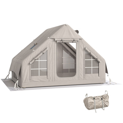 Inflatable Tent for 5–8 People — Quick Setup, 8000mm Waterproof & Windproof, Air Tent with Pump, Stove Jack, Roof Window, Scratch-Resistant Oxford Floor