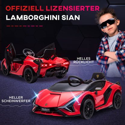 Kids Electric Car 12V 2 Modes Lamborghini SIAN SUV Toy Electric Vehicle with Remote Control Music (MP3/USB) Light Ages 3-5 Metal Red 108 x 62 x 40 cm