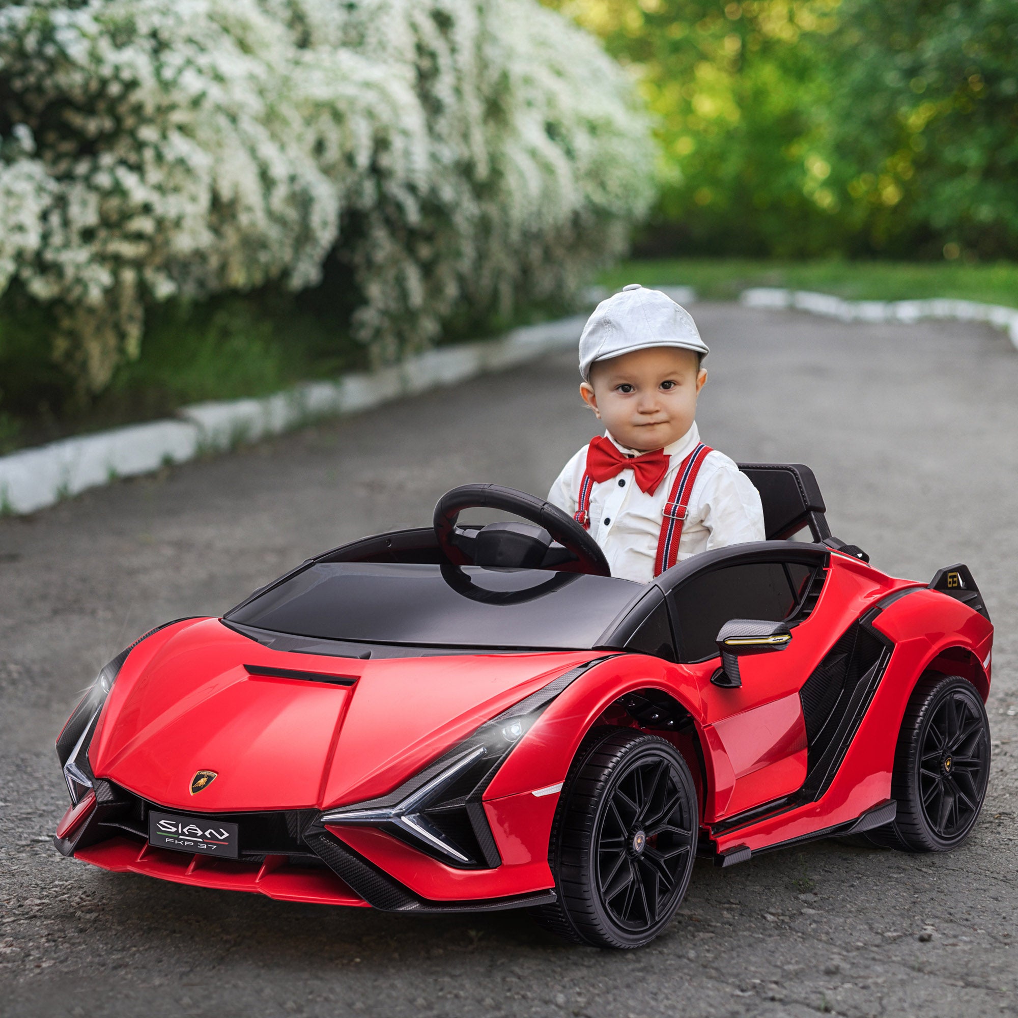 Kids Electric Car 12V 2 Modes Lamborghini SIAN SUV Toy Electric Vehicle with Remote Control Music (MP3/USB) Light Ages 3-5 Metal Red 108 x 62 x 40 cm