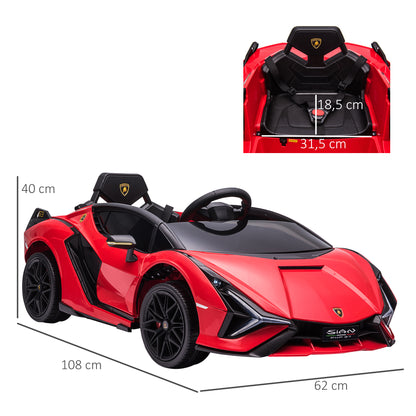 Kids Electric Car 12V 2 Modes Lamborghini SIAN SUV Toy Electric Vehicle with Remote Control Music (MP3/USB) Light Ages 3-5 Metal Red 108 x 62 x 40 cm