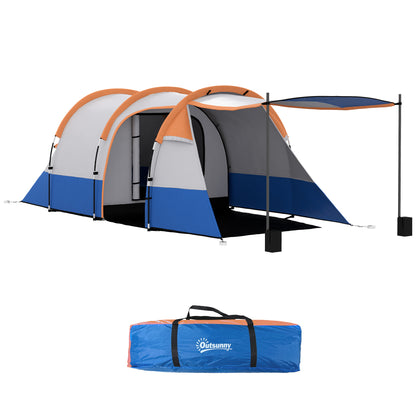 Camping Tent, Tunnel Tent for 3 Persons, with Light Hook, Vestibule, 2 Rooms, Windproof Family Tent with Carrying Bag, 2000mm Water Resistant Pop Up Tent for Camping, Garden, Orange
