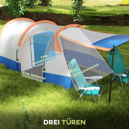 Camping Tent, Tunnel Tent for 3 Persons, with Light Hook, Vestibule, 2 Rooms, Windproof Family Tent with Carrying Bag, 2000mm Water Resistant Pop Up Tent for Camping, Garden, Orange