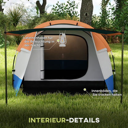 Camping Tent, Tunnel Tent for 3 Persons, with Light Hook, Vestibule, 2 Rooms, Windproof Family Tent with Carrying Bag, 2000mm Water Resistant Pop Up Tent for Camping, Garden, Orange