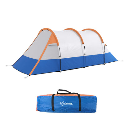 Camping Tent, Tunnel Tent for 3 Persons, with Light Hook, Vestibule, 2 Rooms, Windproof Family Tent with Carrying Bag, 2000mm Water Resistant Pop Up Tent for Camping, Garden, Orange