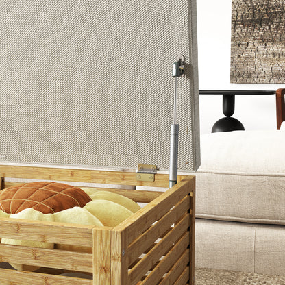 122L Bedroom Storage Ottoman Storage Bench Upholstered in Synthetic Linen with Bamboo Frame for Entryway Living Room 90x42x43 cm Gray and Natural