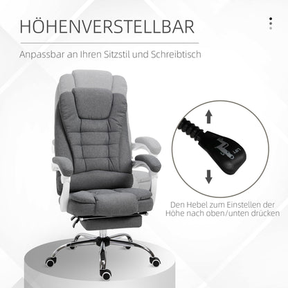 Office Chair Ergonomic Desk Chair with Armrest, Footrest, Height Adjustable Swivel Chair with Linen Look, Padded Computer Chair, Gray