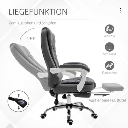Office Chair Ergonomic Desk Chair with Armrest, Footrest, Height Adjustable Swivel Chair with Linen Look, Padded Computer Chair, Gray