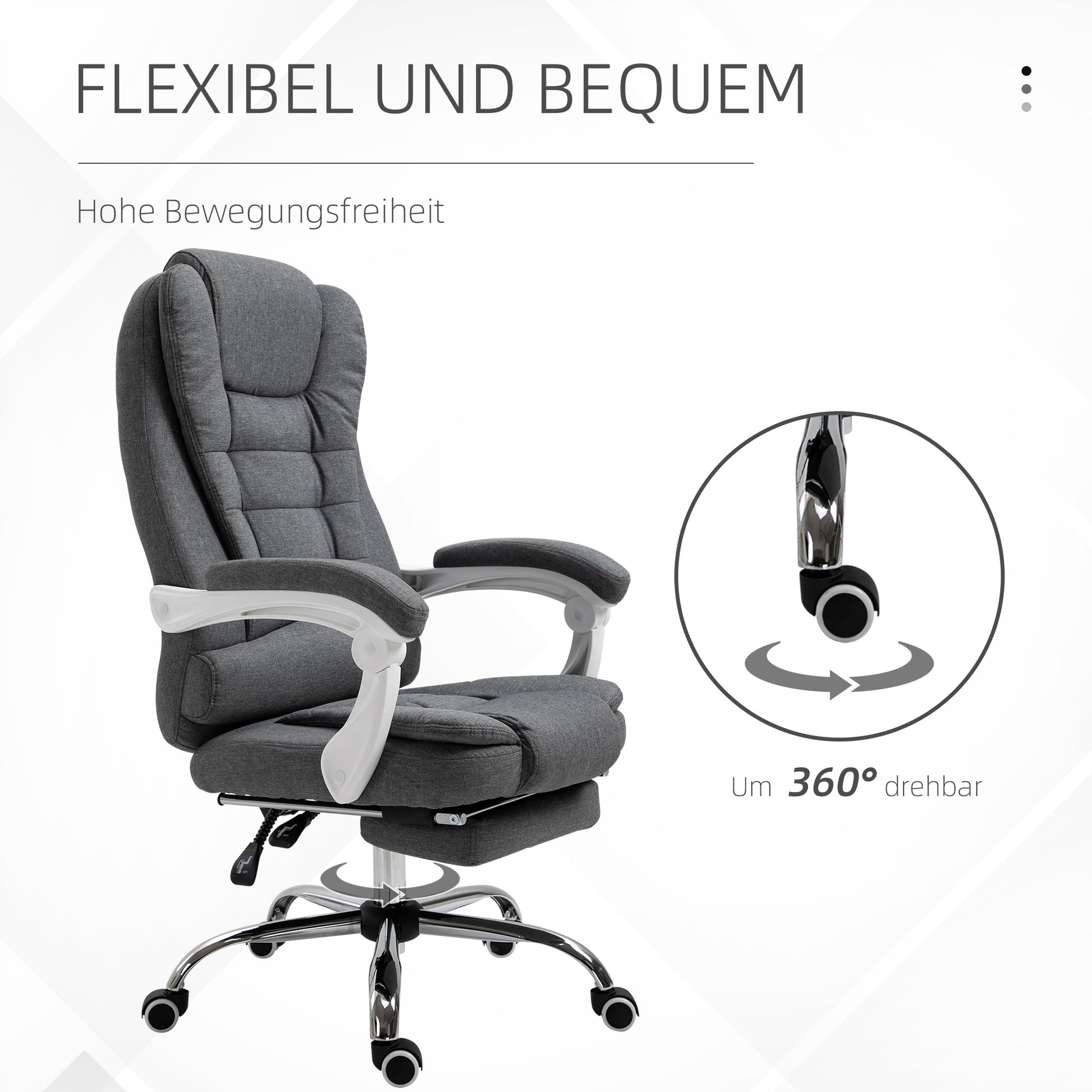 Office Chair Ergonomic Desk Chair with Armrest, Footrest, Height Adjustable Swivel Chair with Linen Look, Padded Computer Chair, Gray
