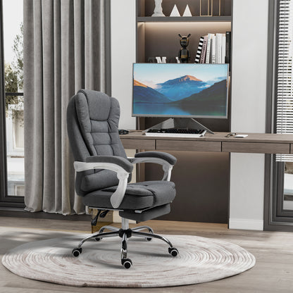 Office Chair Ergonomic Desk Chair with Armrest, Footrest, Height Adjustable Swivel Chair with Linen Look, Padded Computer Chair, Gray