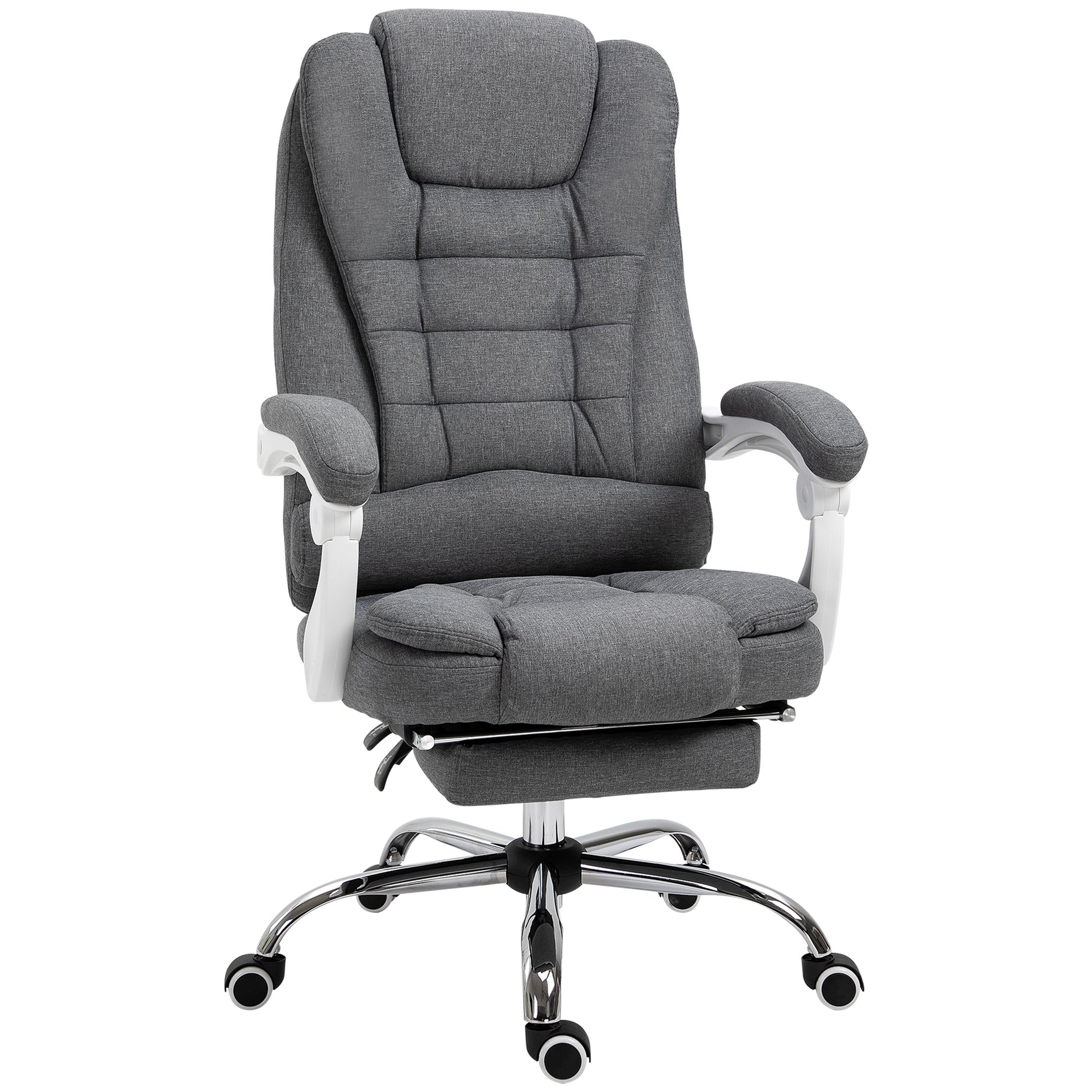 Office Chair Ergonomic Desk Chair with Armrest, Footrest, Height Adjustable Swivel Chair with Linen Look, Padded Computer Chair, Gray