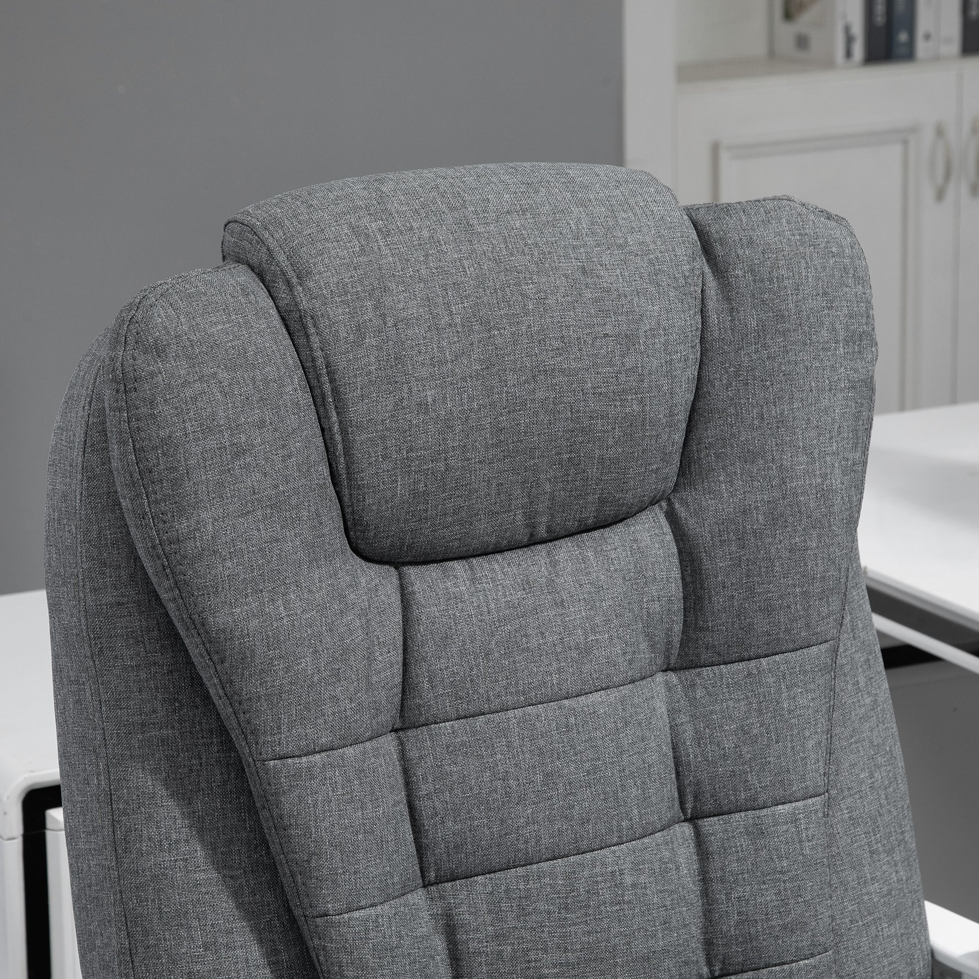 Office Chair Ergonomic Desk Chair with Armrest, Footrest, Height Adjustable Swivel Chair with Linen Look, Padded Computer Chair, Gray