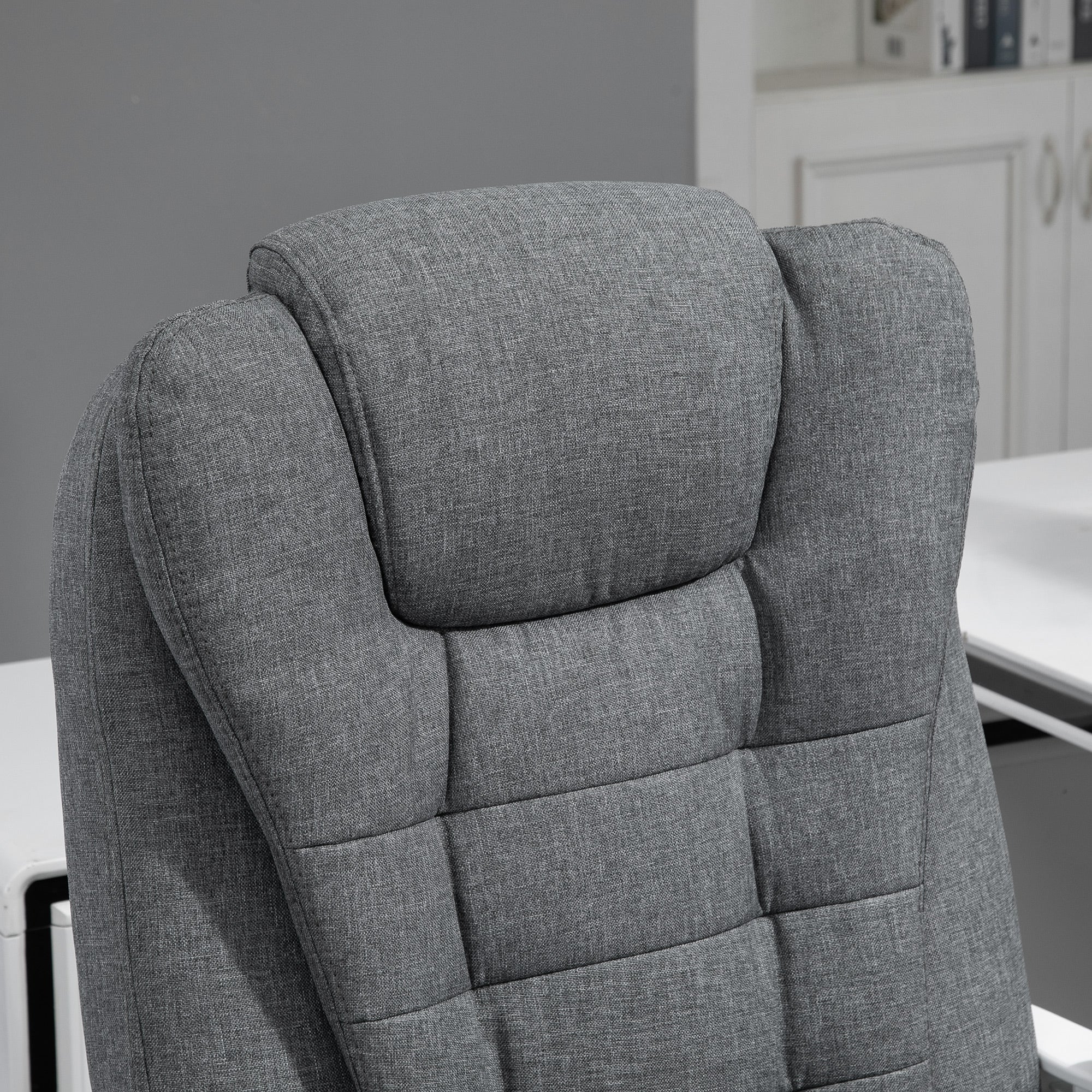 Office Chair Ergonomic Desk Chair with Armrest, Footrest, Height Adjustable Swivel Chair with Linen Look, Padded Computer Chair, Gray