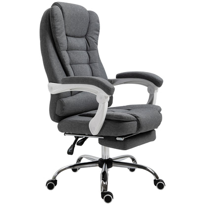 Office Chair Ergonomic Desk Chair with Armrest, Footrest, Height Adjustable Swivel Chair with Linen Look, Padded Computer Chair, Gray