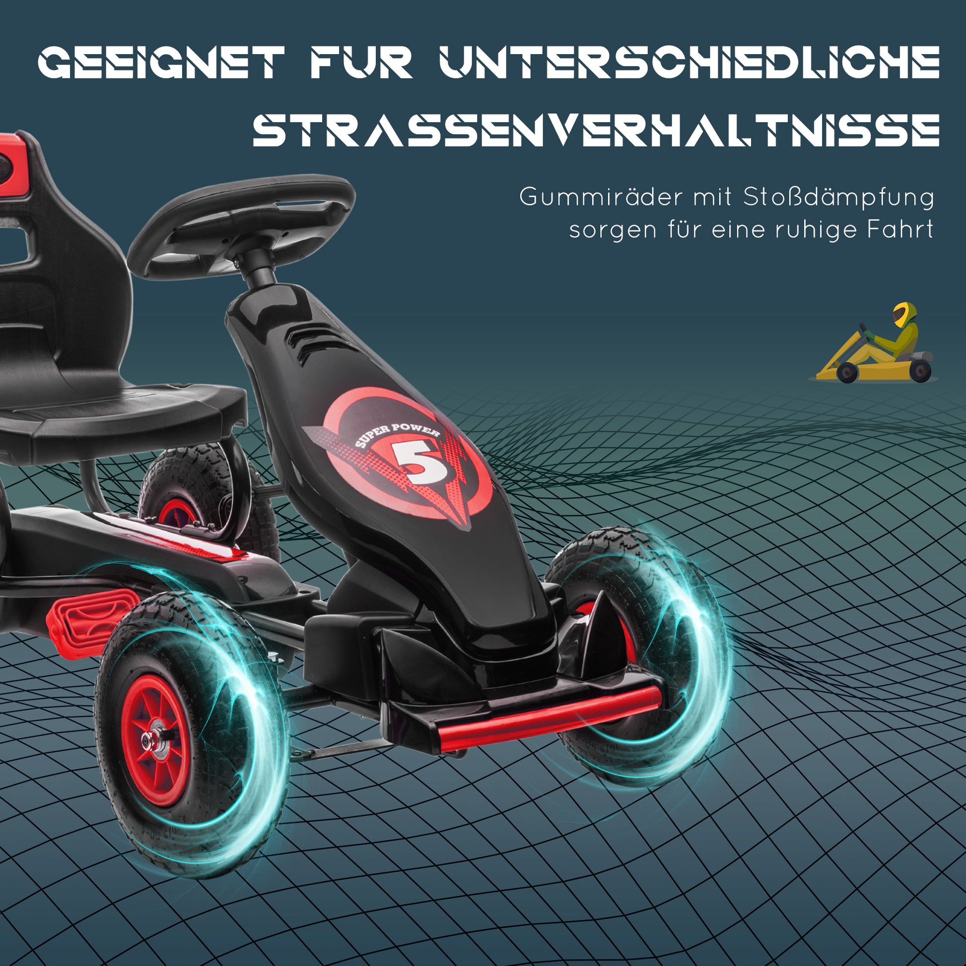 Go-Kart, Children's Vehicle with Adjustable Seat, Pedal Go-Cart with Rubber Tires, Pedal and Hand Brake, Kettcar for 5-12 Years Old Children, Outdoor, Red