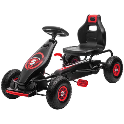 Go-Kart, Children's Vehicle with Adjustable Seat, Pedal Go-Cart with Rubber Tires, Pedal and Hand Brake, Kettcar for 5-12 Years Old Children, Outdoor, Red