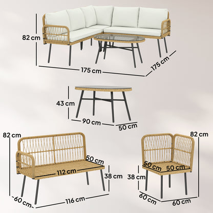 4-Piece PE Rattan Outdoor Lounge Set with Corner Sofa, Two Two-Seaters & Glass Coffee Table, Removable Cushion Covers, Seats up to 5, Cream White