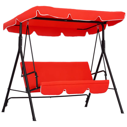 3-Seater Garden Swing with Adjustable Canopy Seat and Back Cushions 1.72L x 1.1W x 1.52H m Black Steel Red Polyester