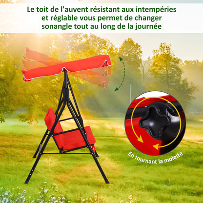 3-Seater Garden Swing with Adjustable Canopy Seat and Back Cushions 1.72L x 1.1W x 1.52H m Black Steel Red Polyester