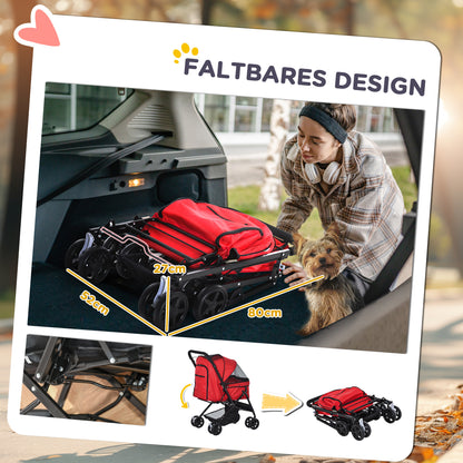 Dog Stroller Pet Wagon Buggy for Small Dogs and Cats Pet Stroller Cat Buggy Oxford Red 76.5 x 52 x 95 cm