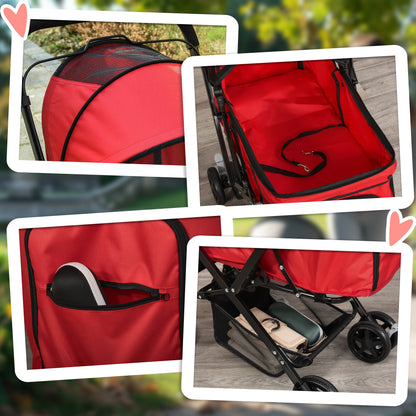 Dog Stroller Pet Wagon Buggy for Small Dogs and Cats Pet Stroller Cat Buggy Oxford Red 76.5 x 52 x 95 cm