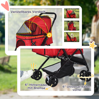 Dog Stroller Pet Wagon Buggy for Small Dogs and Cats Pet Stroller Cat Buggy Oxford Red 76.5 x 52 x 95 cm