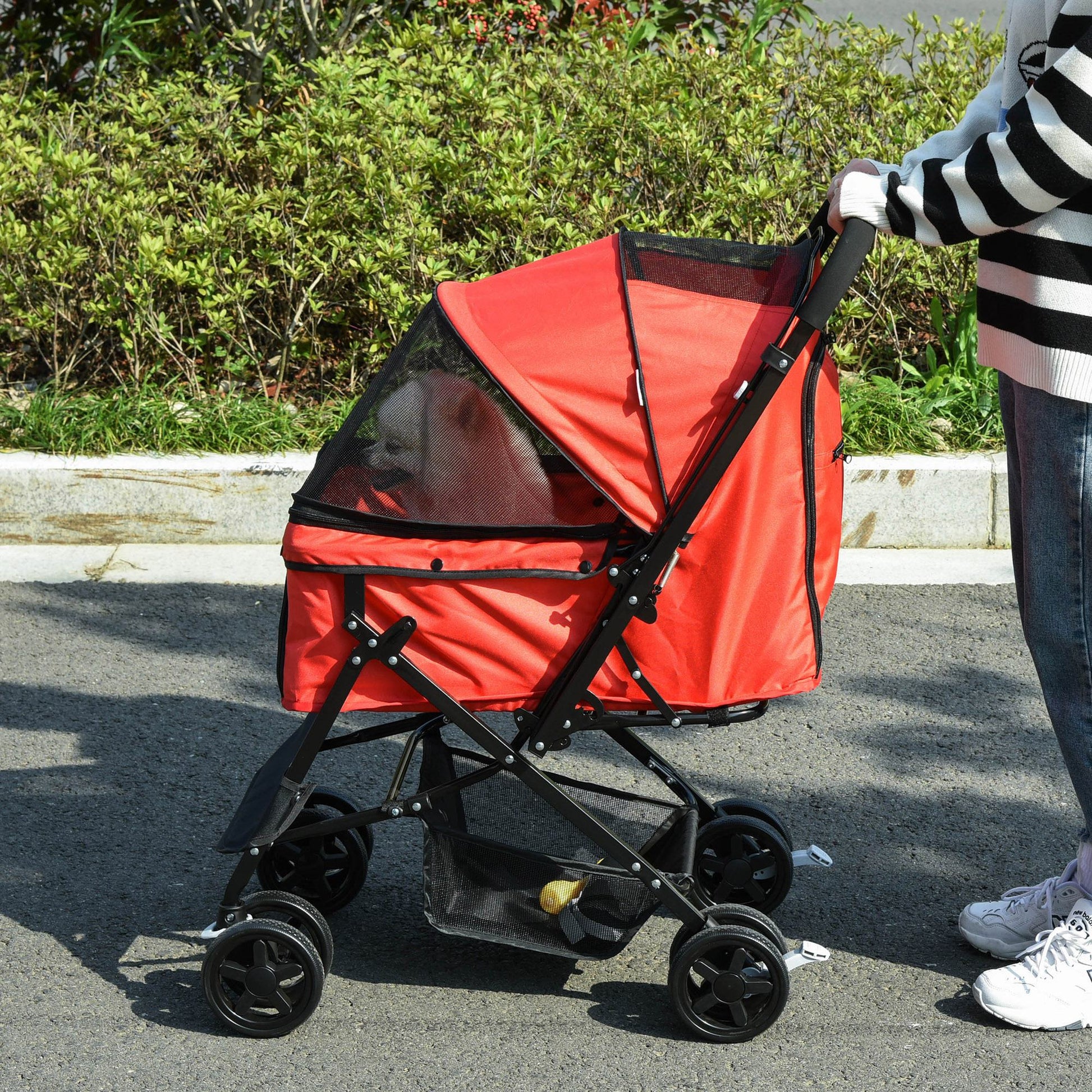 Dog Stroller Pet Wagon Buggy for Small Dogs and Cats Pet Stroller Cat Buggy Oxford Red 76.5 x 52 x 95 cm