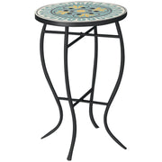 Round Garden Table in Metal with Mosaic Tabletop, 35.5x35.5x53.5cm, Multicolor