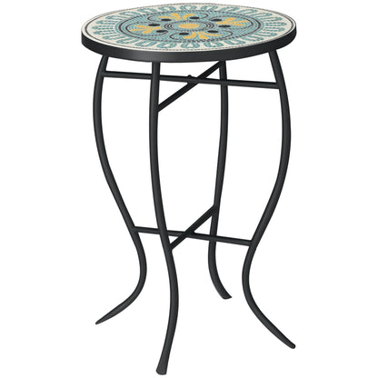 Round Garden Table in Metal with Mosaic Tabletop, 35.5x35.5x53.5cm, Multicolor