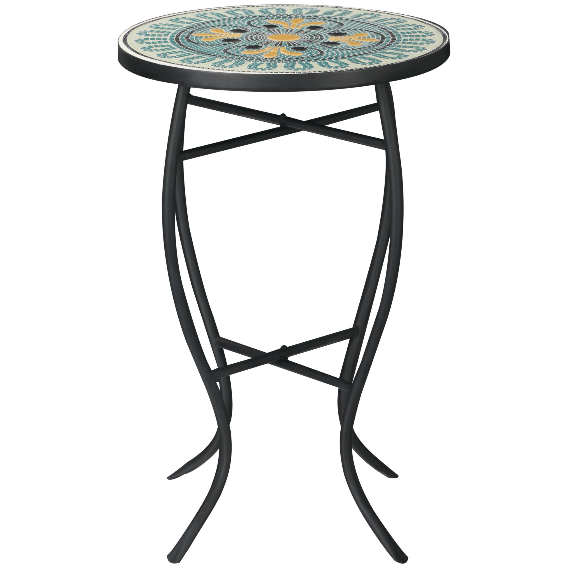 Round Garden Table in Metal with Mosaic Tabletop, 35.5x35.5x53.5cm, Multicolor