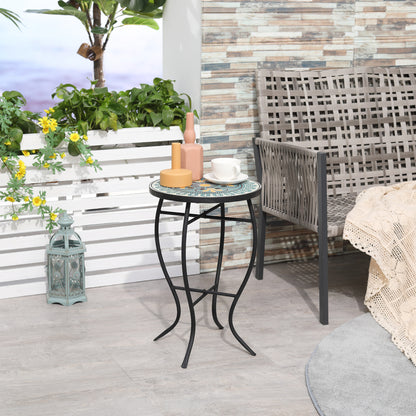 Round Garden Table in Metal with Mosaic Tabletop, 35.5x35.5x53.5cm, Multicolor