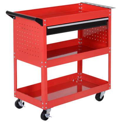 Workshop Tool Cart, Tool Cart with 3 Levels, Trolley with Drawer, Assembly Cart for Garage, Warehouse, max. 60 kg Load, Red