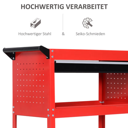 Workshop Tool Cart, Tool Cart with 3 Levels, Trolley with Drawer, Assembly Cart for Garage, Warehouse, max. 60 kg Load, Red