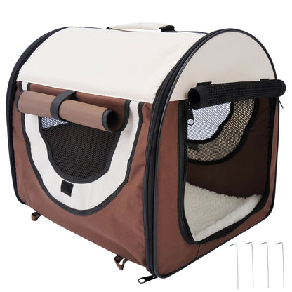 Dog Box Foldable Pet Transport Backpack with Cushion Travel Bag Waterproof Oxford Fabric Coffee 46 x 36 x 41 cm