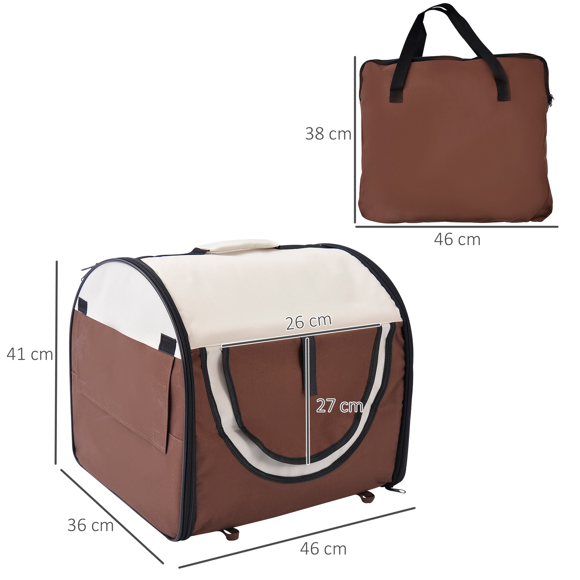 Dog Box Foldable Pet Transport Backpack with Cushion Travel Bag Waterproof Oxford Fabric Coffee 46 x 36 x 41 cm
