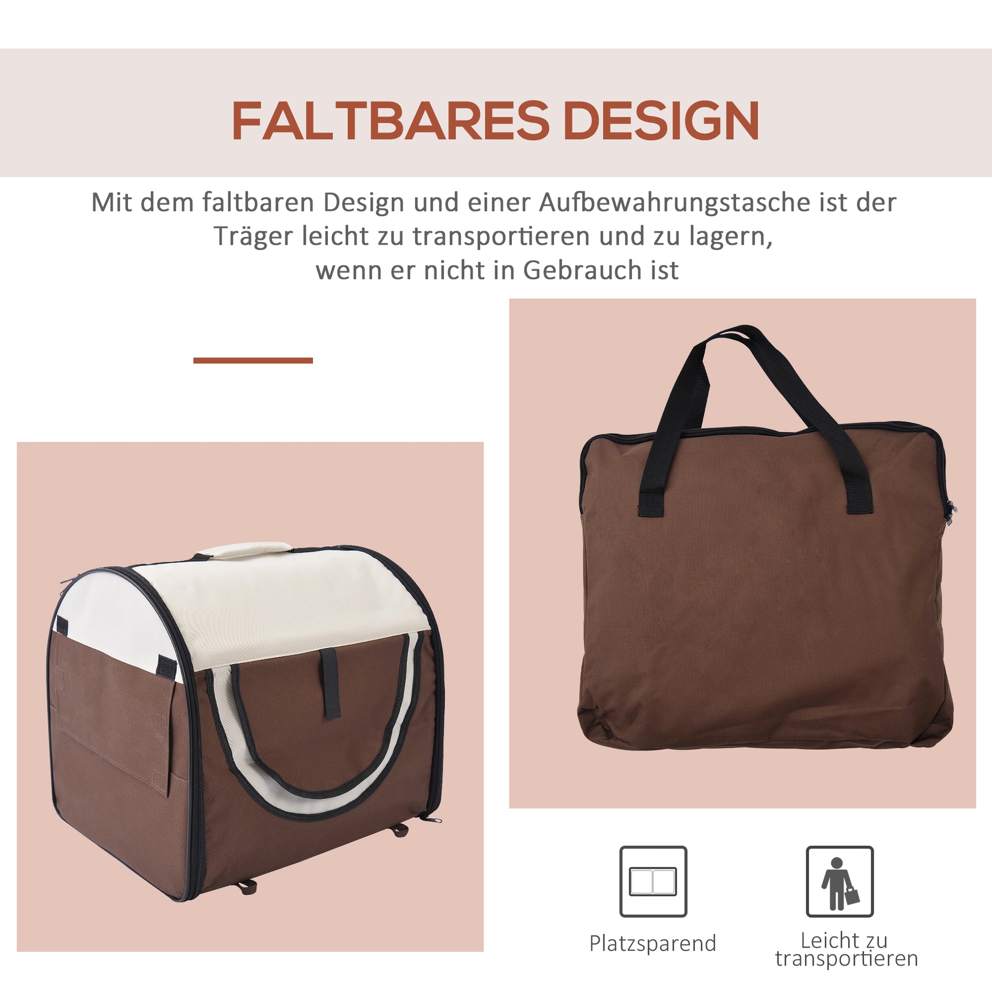 Dog Box Foldable Pet Transport Backpack with Cushion Travel Bag Waterproof Oxford Fabric Coffee 46 x 36 x 41 cm