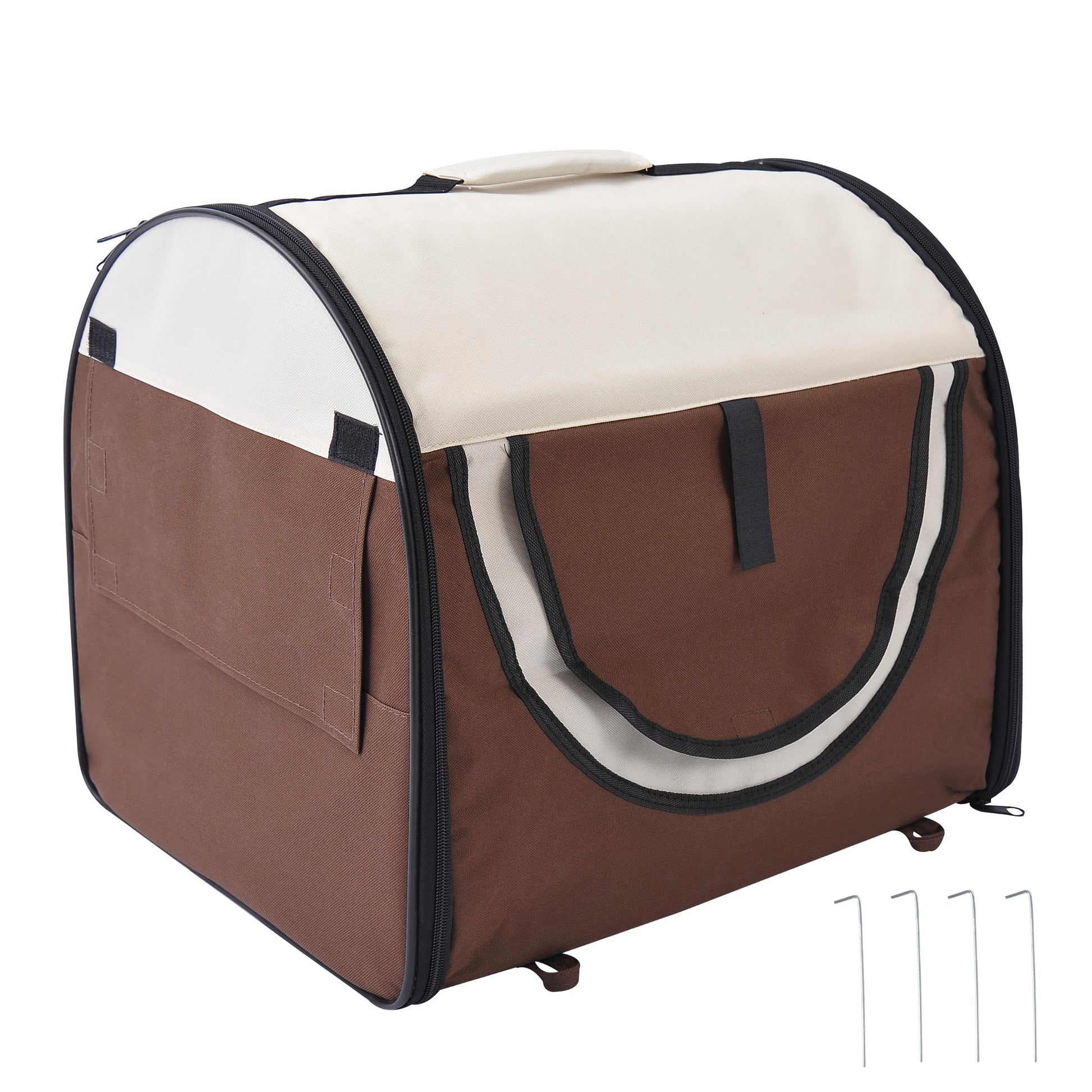 Dog Box Foldable Pet Transport Backpack with Cushion Travel Bag Waterproof Oxford Fabric Coffee 46 x 36 x 41 cm