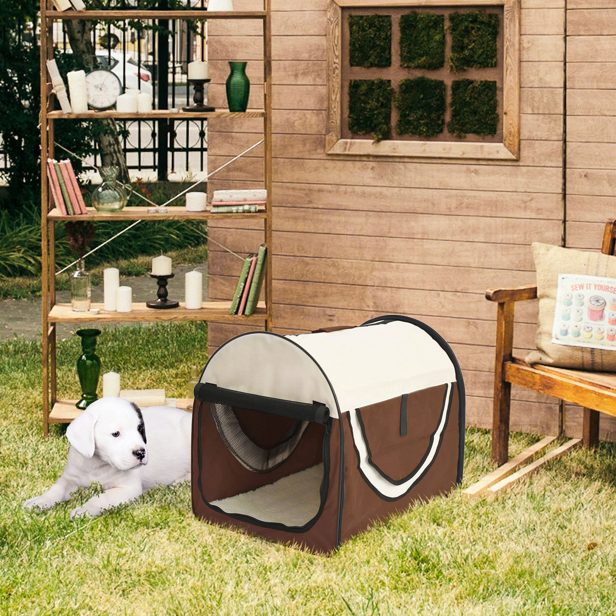 Dog Box Foldable Pet Transport Backpack with Cushion Travel Bag Waterproof Oxford Fabric Coffee 46 x 36 x 41 cm