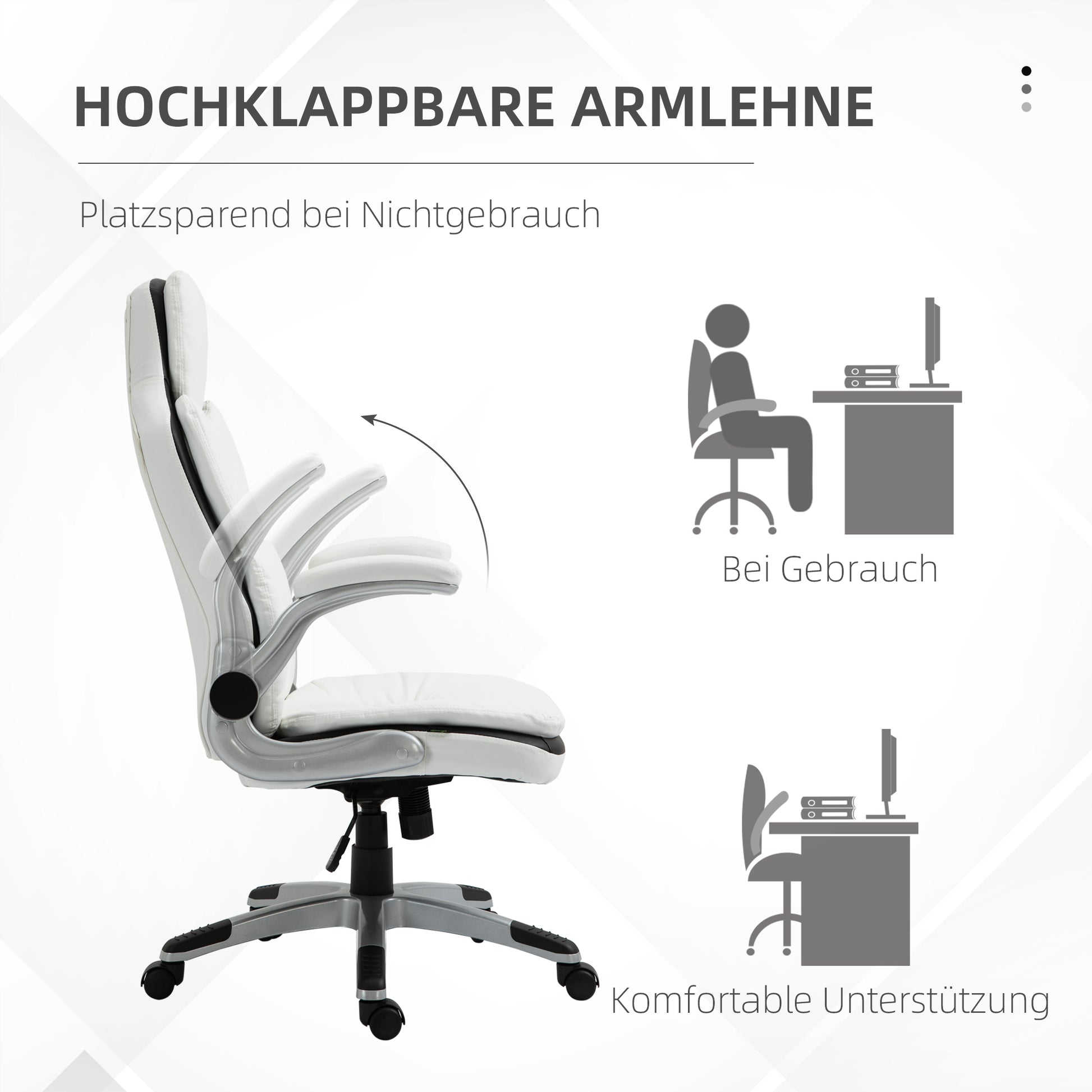 Ergonomic Office Chair with Folding Armrests, Height Adjustable Desk Chair with Tilt Function, Thickly Padded Chair with Adjustable Armrest 69 x 67 x 113-121 cm