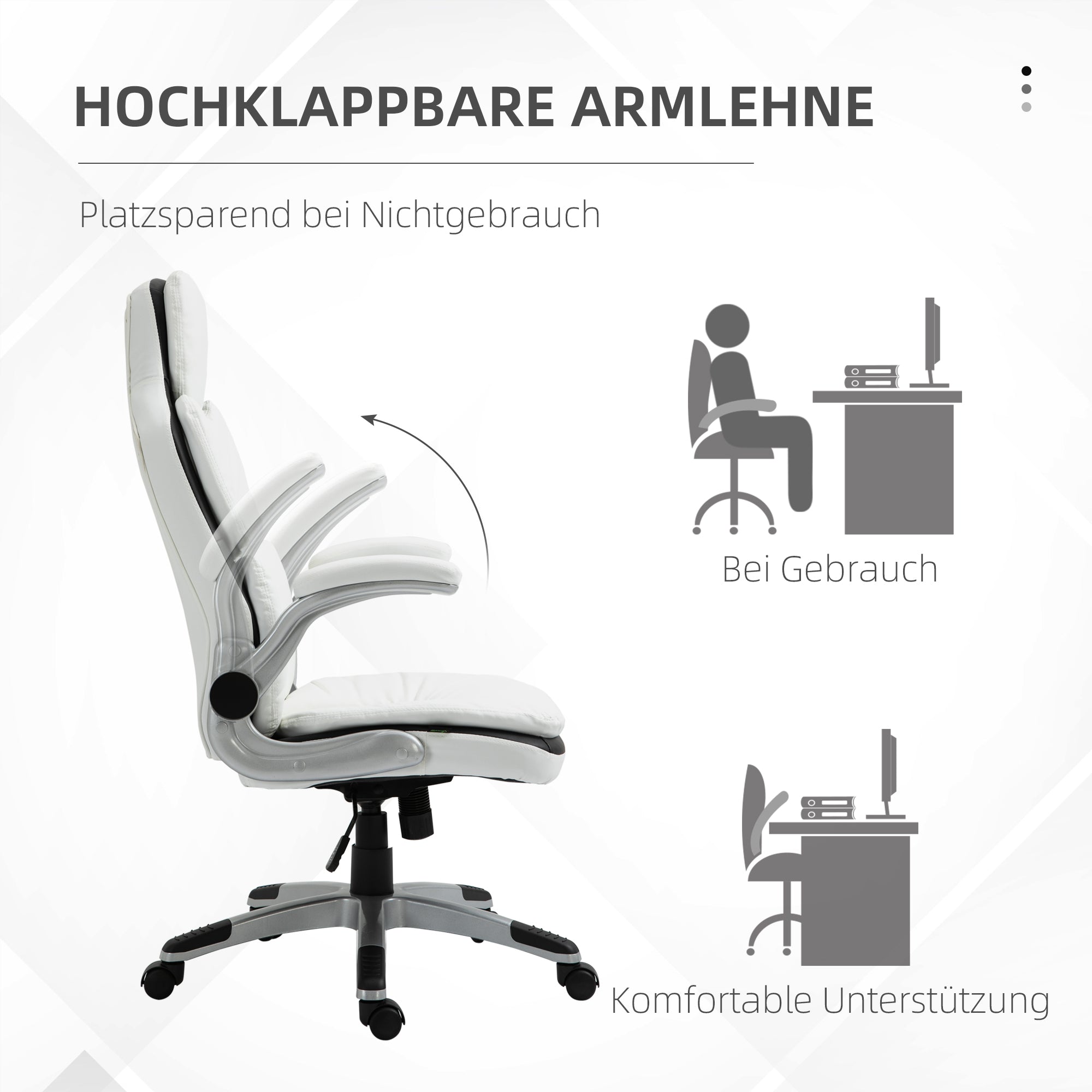 Ergonomic Office Chair with Folding Armrests, Height Adjustable Desk Chair with Tilt Function, Thickly Padded Chair with Adjustable Armrest 69 x 67 x 113-121 cm