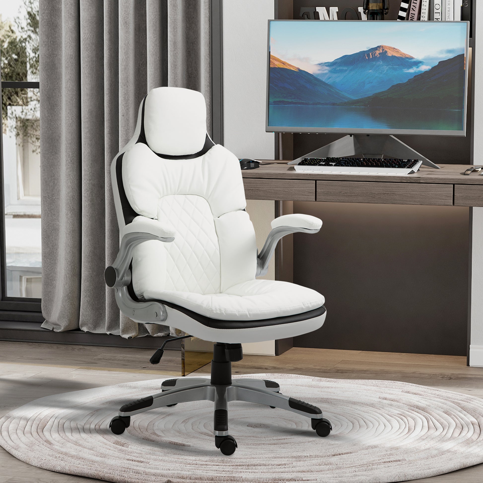 Ergonomic Office Chair with Folding Armrests, Height Adjustable Desk Chair with Tilt Function, Thickly Padded Chair with Adjustable Armrest 69 x 67 x 113-121 cm